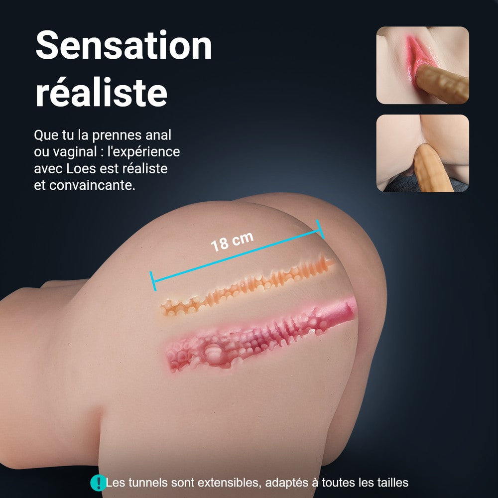 Infographic fesses Jessica : sensation réaliste, tunnel vaginal et anal extensible de 18 cm