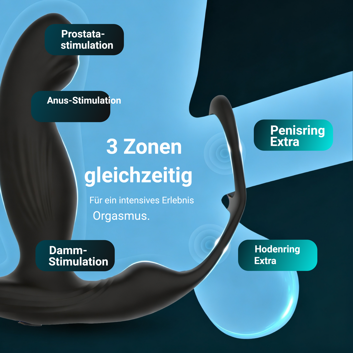 Heatstim Pro stimuliert Prostata, Anus und Damm gleichzeitig, mit Penisring und Hodenring extra