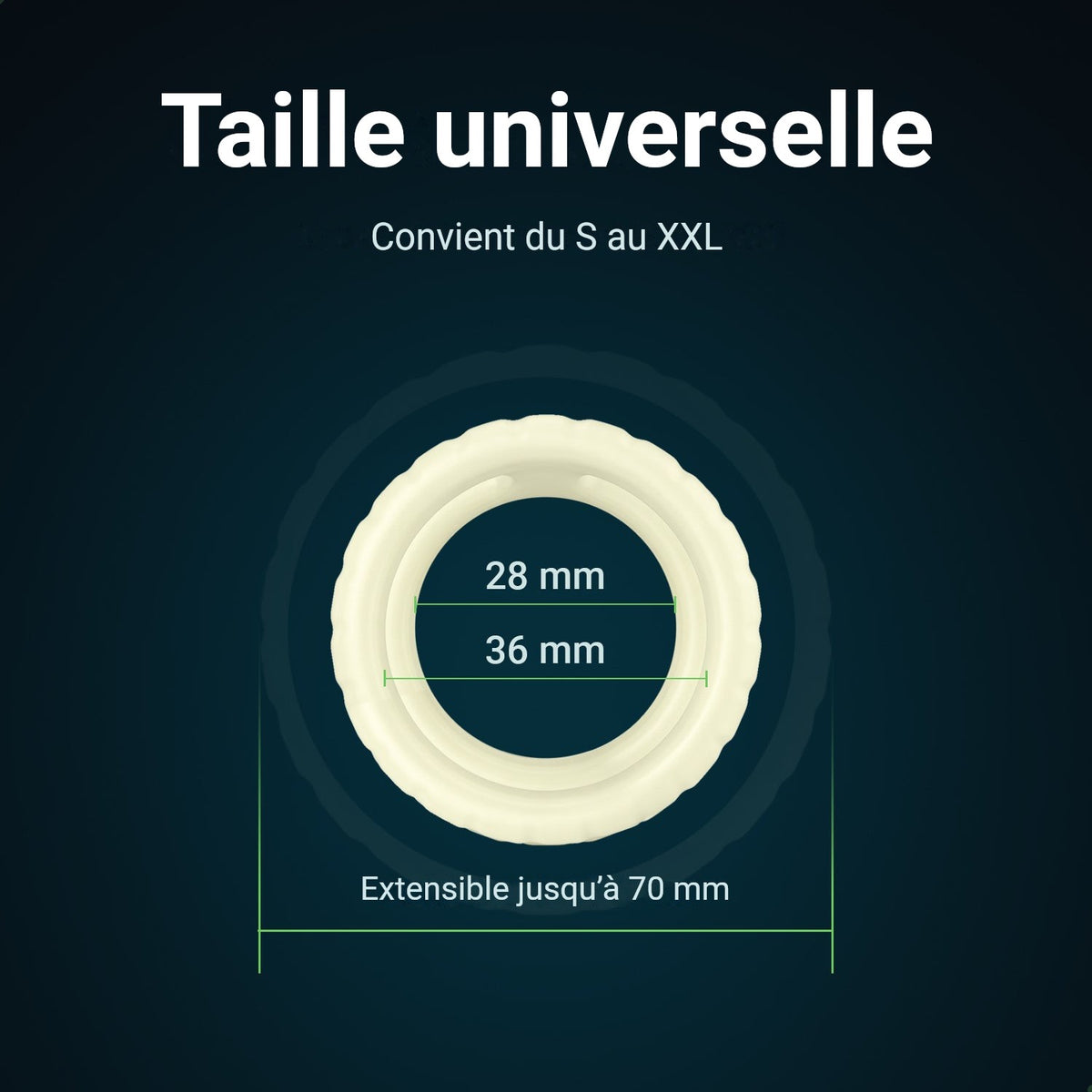 Cockring Glowloop Dual taille universelle : 28 et 36 mm, extensible jusqu'à 70 mm, taille S à XXL