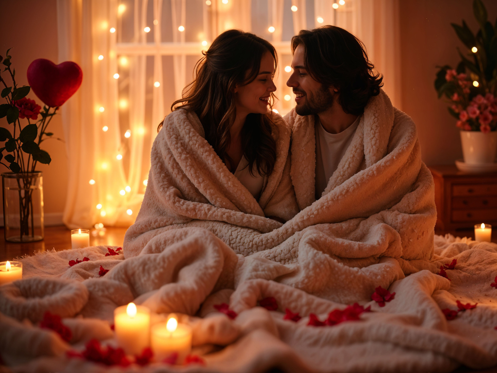 Koppel in een romantische kamer zitten knus 