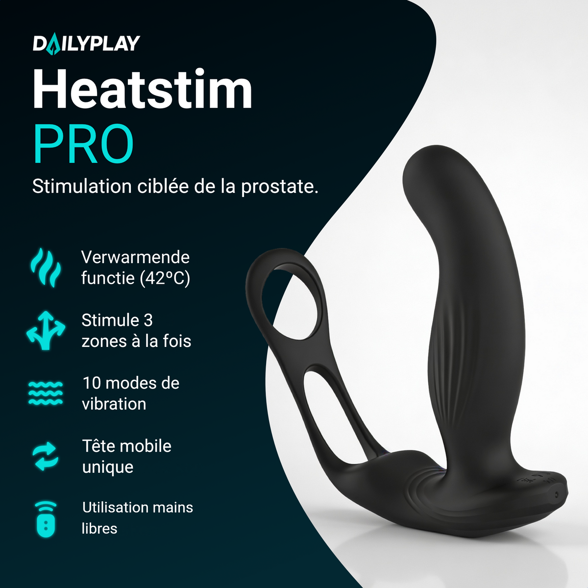 Heatstim Pro : fonction chauffante 42 degrés, 3 zones, 10 modes de vibration, tête mobile, mains libres