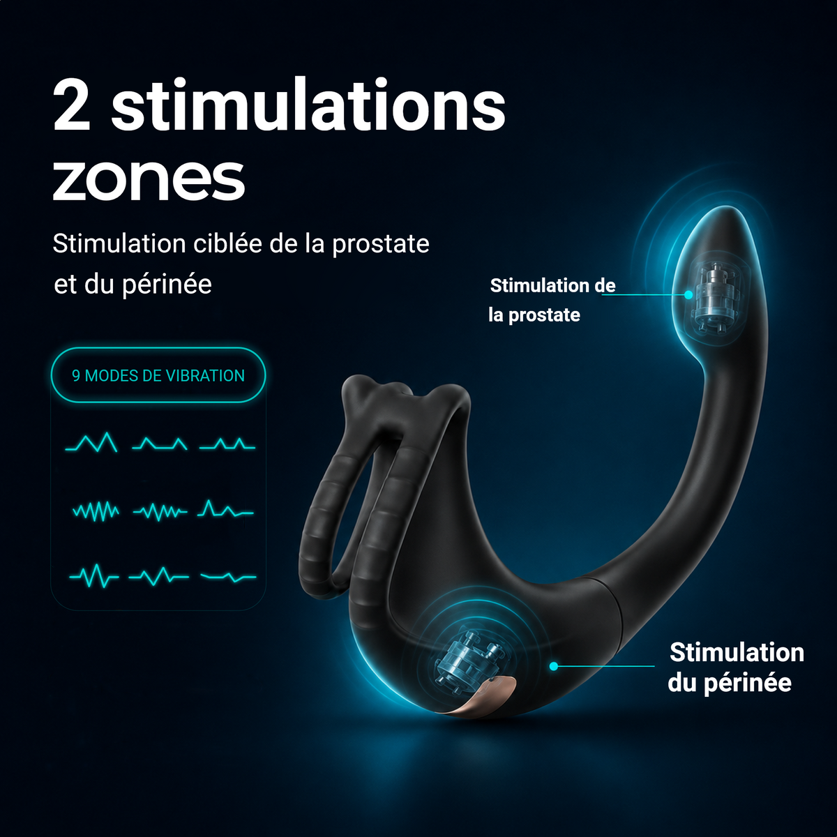 Thinpulse Pro avec 2 zones de stimulation pour la prostate et le périnée, 9 modes de vibration