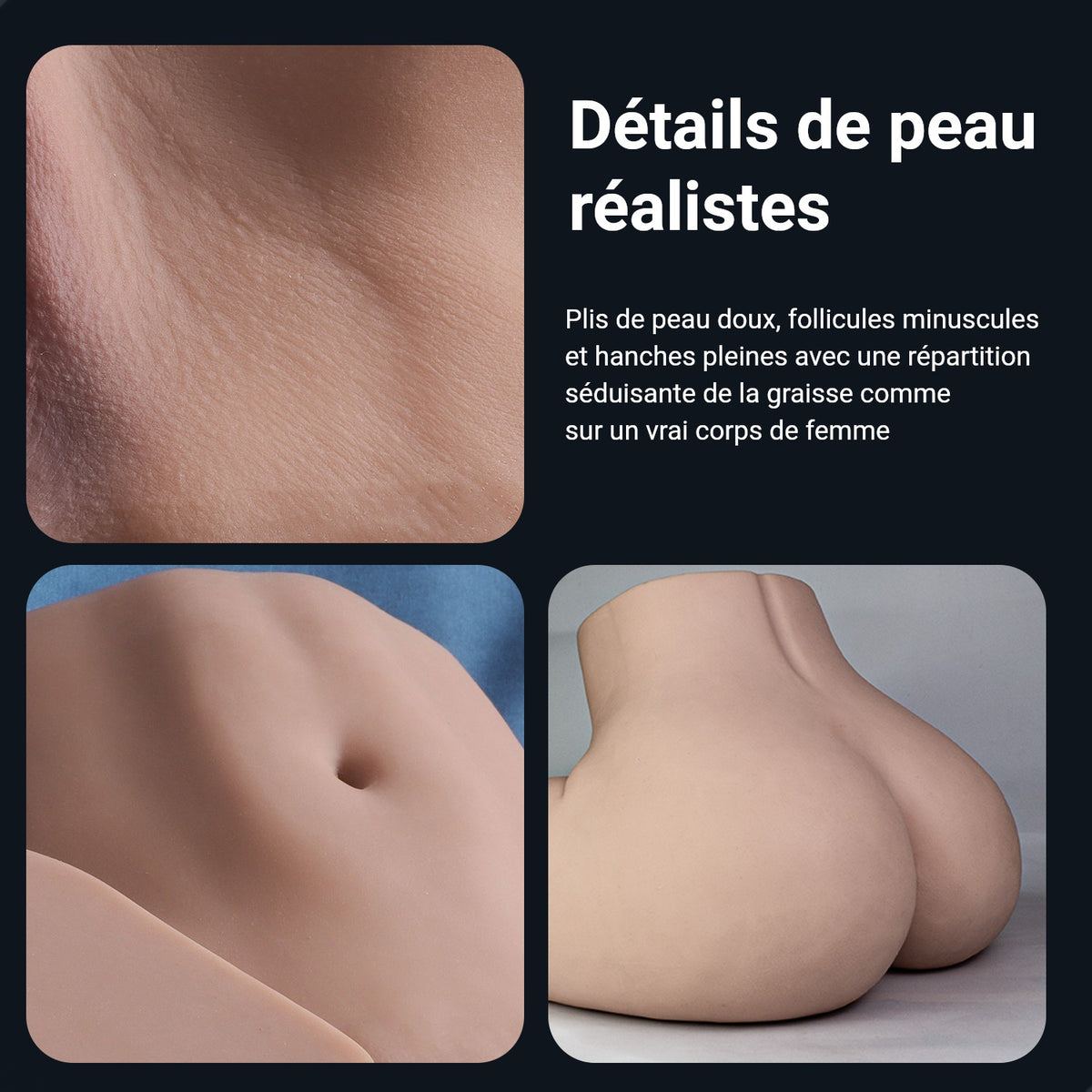 Infographic Loes : détails de peau réalistes, plis naturels et hanches pleines