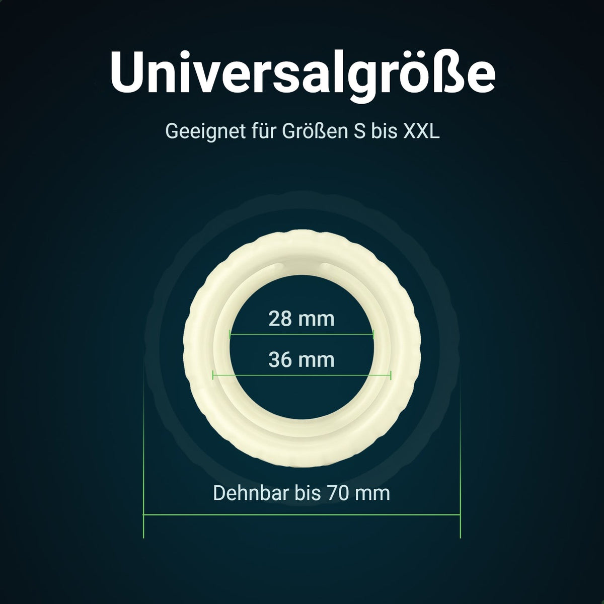 Glowloop Dual Penisring in Universalgröße: 28 und 36 mm, dehnbar bis 70 mm, Größe S bis XXL