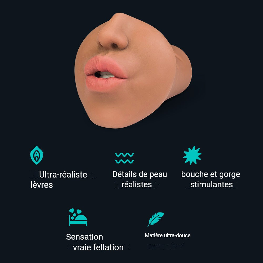 Caractéristiques de Julia, masturbateur fellation : lèvres ultra-réalistes, détails de peau réalistes, bouche et gorge stimulantes, matière douce comme de la soie
